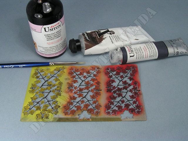 fl12.jpg - wash technika větviček směs&iacute; olejov&yacute;ch barev umbra př&iacute;rodn&iacute; a Payneova &scaron;ed&aacute;