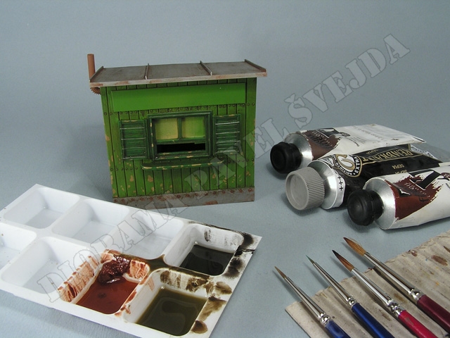 trafika8.jpg - Wash technikou barvami umbra př&iacute;rodn&iacute;, sienna p&aacute;len&aacute; a sepie jsou zv&yacute;razněny prohlubně, naznačena &scaron;p&iacute;na a rez.