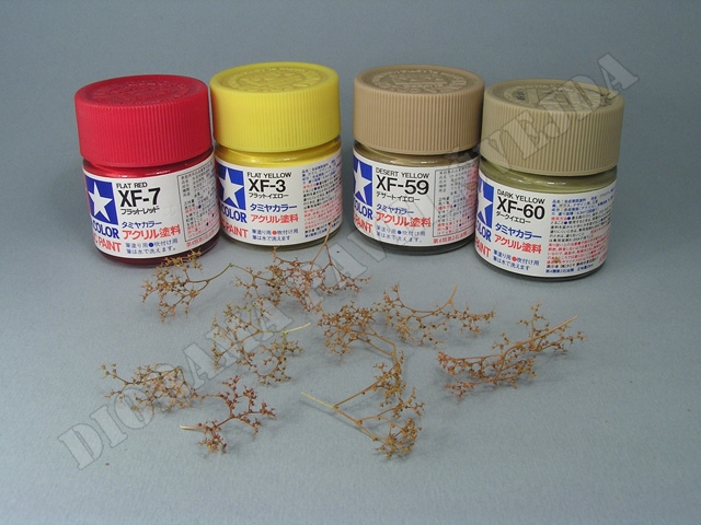 vrba12.jpg - Zbarven&iacute; větviček See Foamu pro letn&iacute; vrbu směs&iacute; barev Tamiya XF-7 + XF-3 + XF-59 + XF-60.